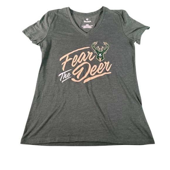 Fanatics Tops - Milwaukee Bucks Fanatics Women’s V-Neck T-Shirt Green Fear The Deer M